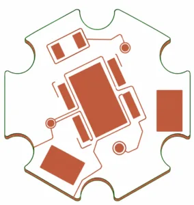 Metal core PCB manufacturer sample with exposed copper circuit pads