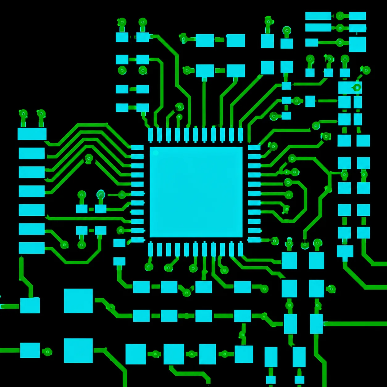 Constraint-driven PCB layout with component placement, differential routing, and plated vias