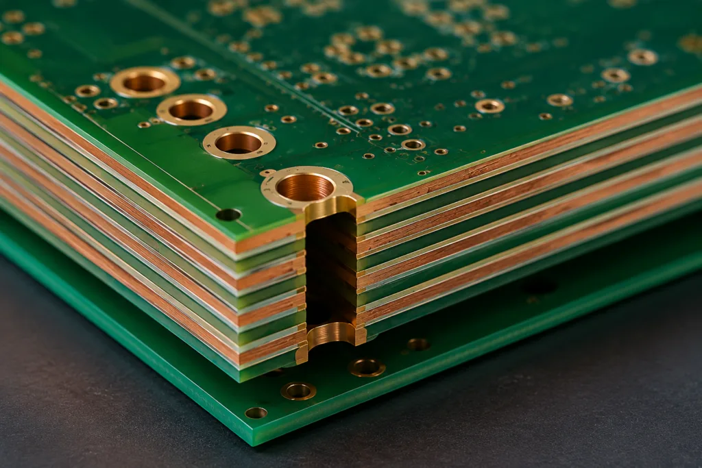 Copper filled vias and epoxy filled vias with filling, curing, plating, inspection, and quality control process