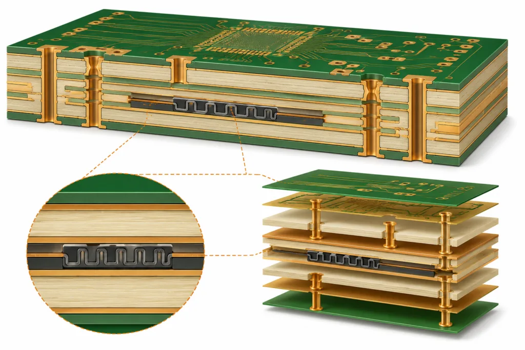 buried resistance PCB structure with embedded thin-film resistor inside multilayer PCB layers