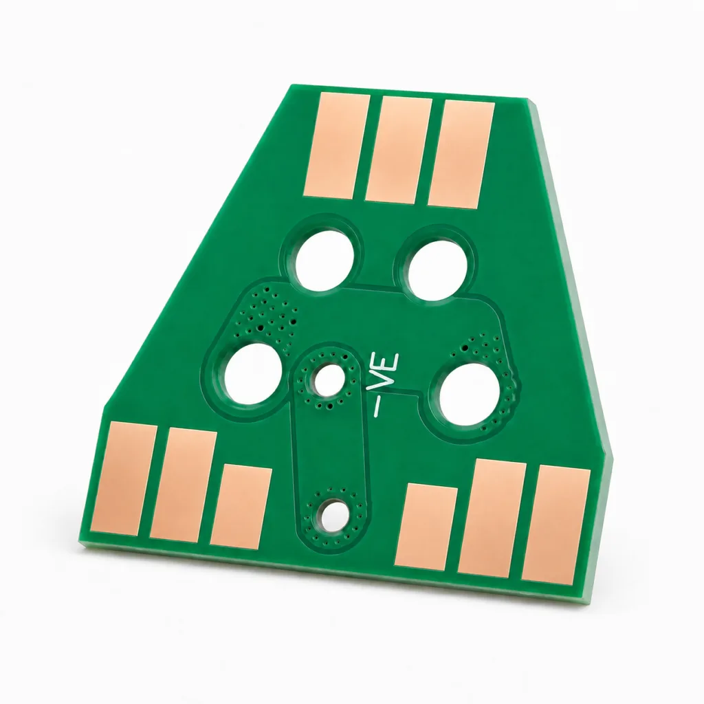 Heavy copper PCB with wide copper pads for high-current applications