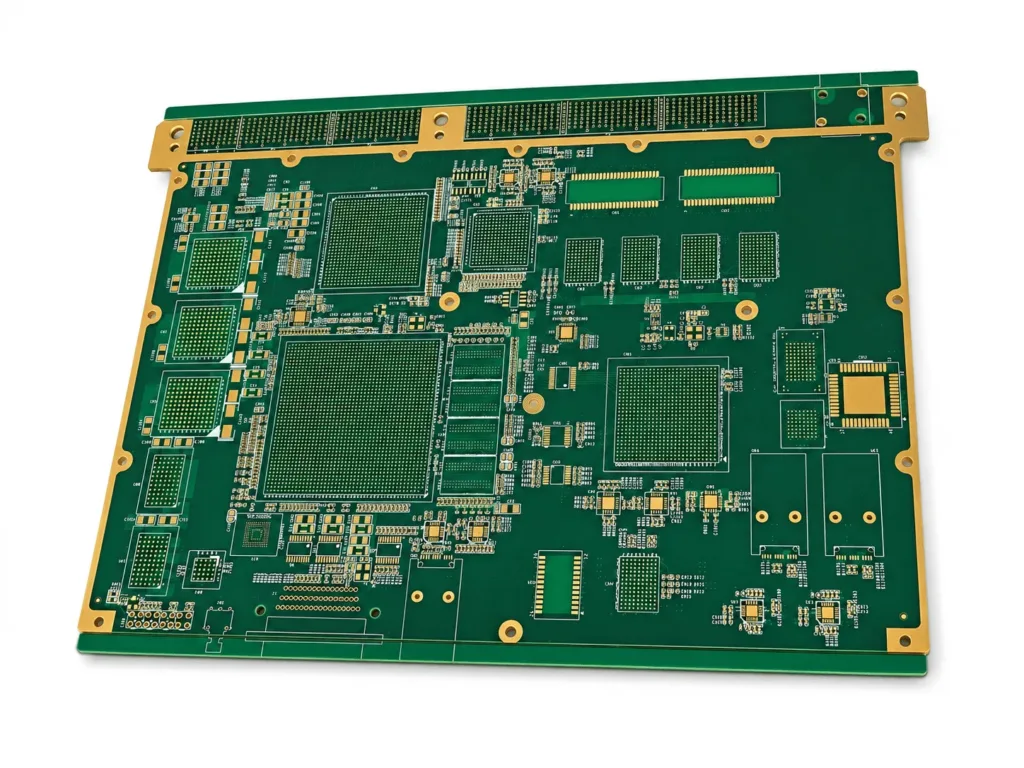 Bare multilayer PCB with dense BGA pads and gold-plated contacts
