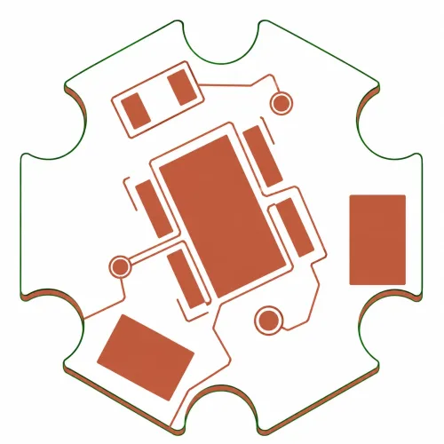 Metal core PCB manufacturer sample with exposed copper circuit pads
