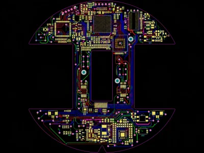 Allegro PCB layout for a complex board with component placement, high-speed routing, and plated vias